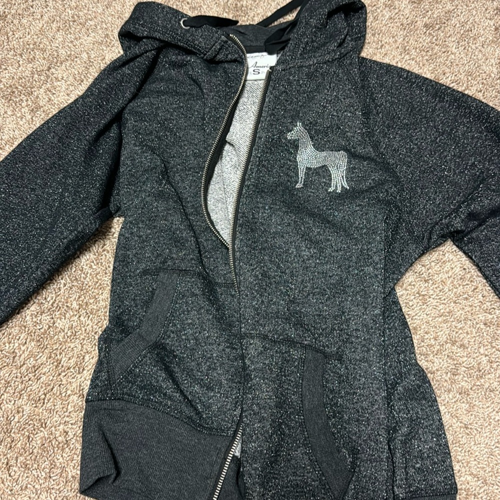 J America equestrian bedazzled hoodie zip up sweatshirt SPARKLE size small